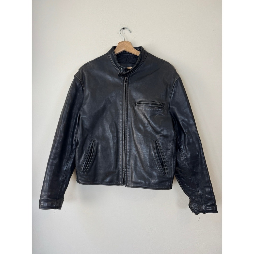 Men's evol EVL Streetwear Zip Up Black Leather Jacket - 44 / L